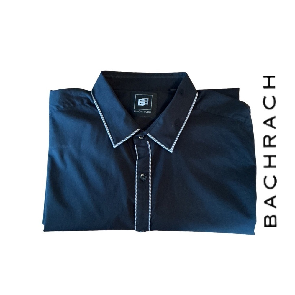 Bachrach Men's Cotton Black Shirt with Contrasting Striped Trim - NWOT Size XL